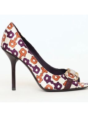 GUCCI PURPLE/ORANGE SATIN CRYSTAL HORSEBIT PUMPS Sz 9
